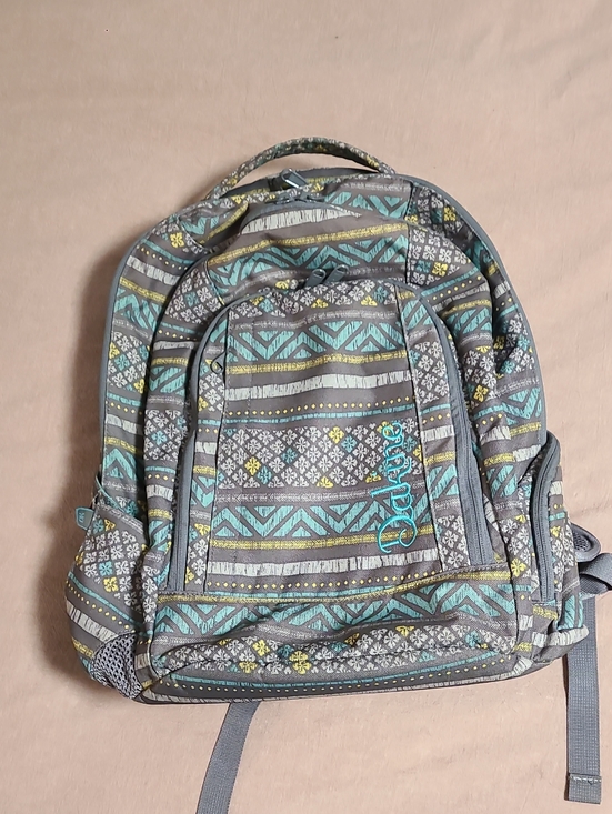 Dakine Handbags - Gray Patterned Backpack with Aqua & Yellow Accents